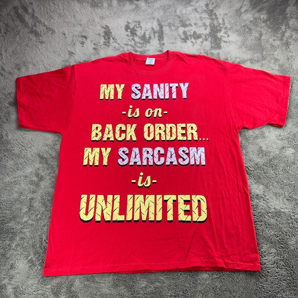 Jerzees High Cotton Red Graphic T-Shirt My Sarcasm Is Unlimited Mens 2XL Humor